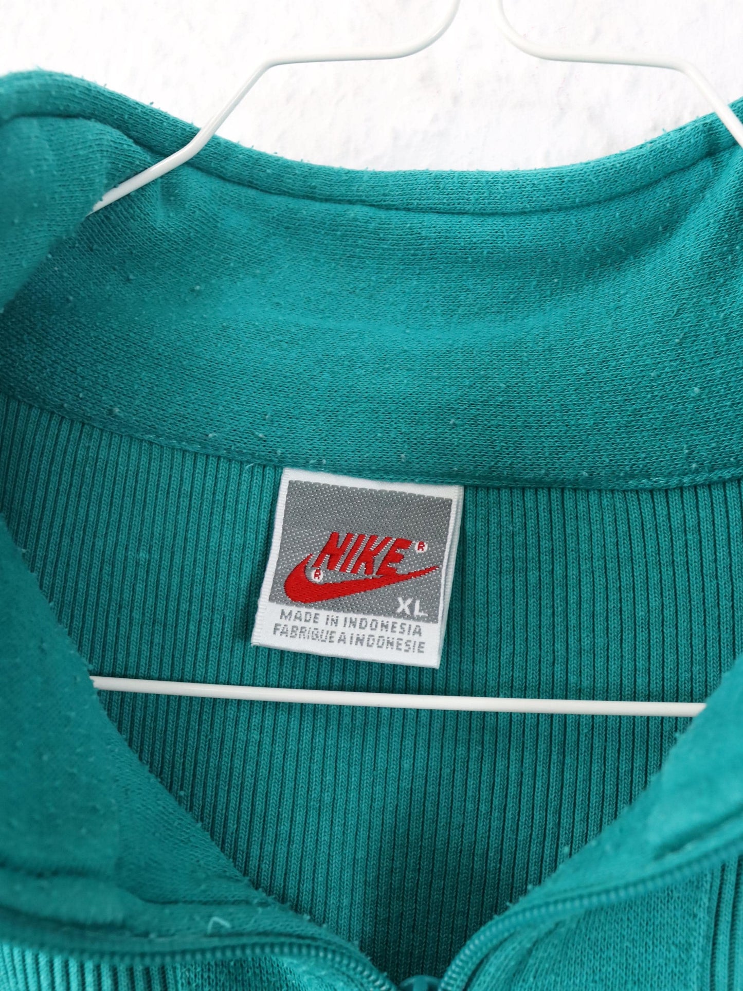 Vintage 80er 90er NIKE Pullover Sweatshirt Stehkragen türkis Backprint XL