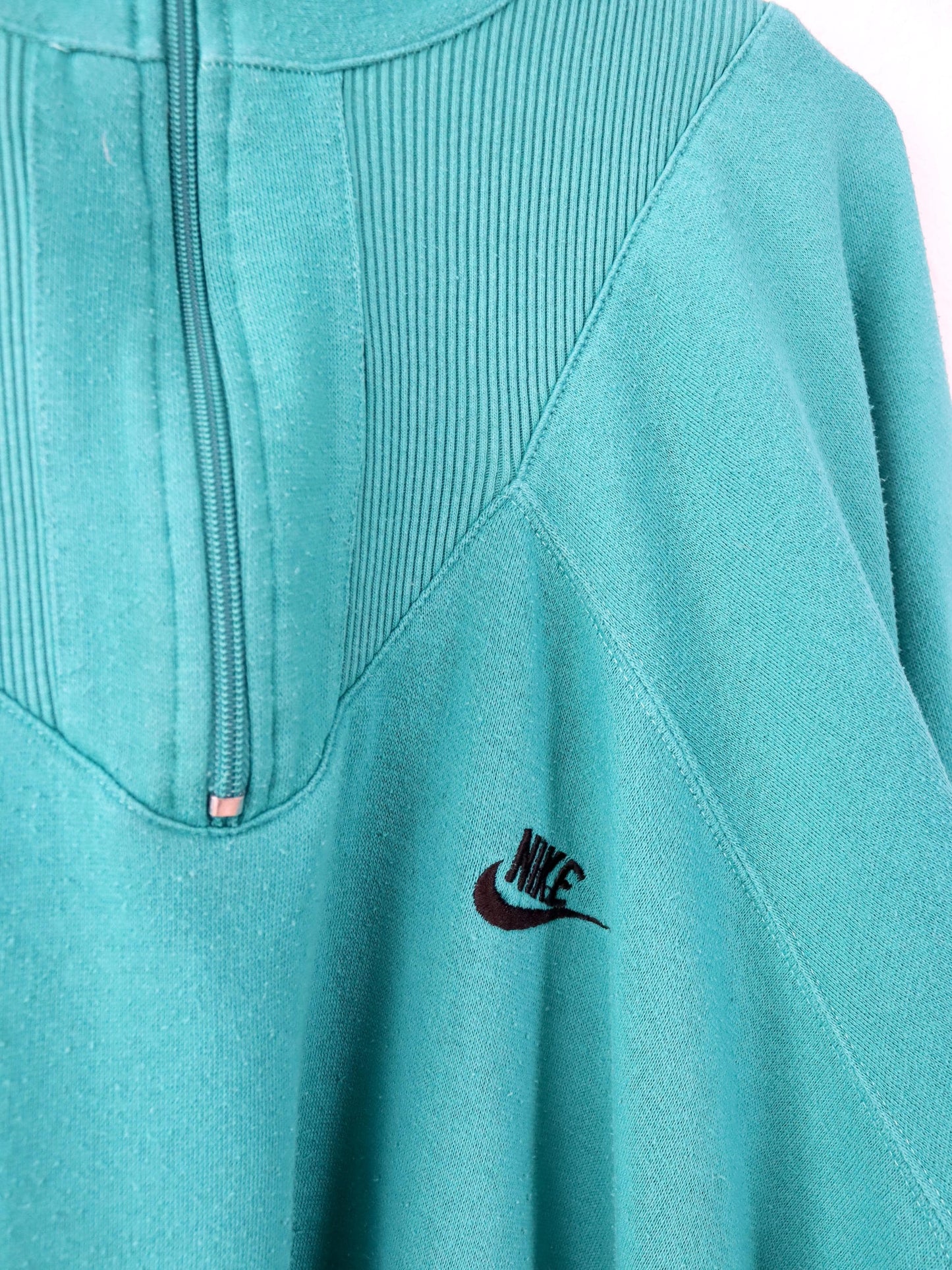 Vintage 80er 90er NIKE Pullover Sweatshirt Stehkragen türkis Backprint XL