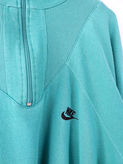 Vintage 80er 90er NIKE Pullover Sweatshirt Stehkragen türkis Backprint XL