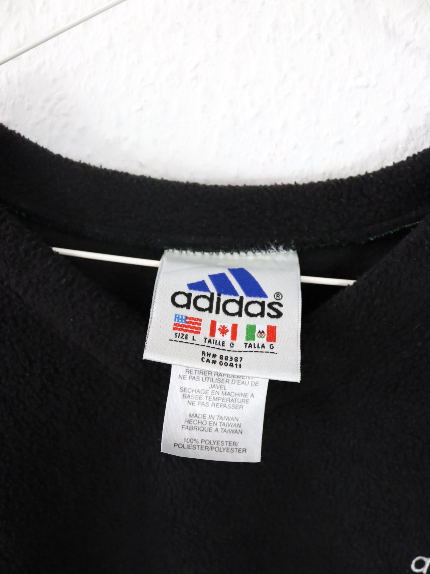 Vintage 80er 90er ADIDAS Fleecepullover Sweatshirt schwarz grün 1999 L
