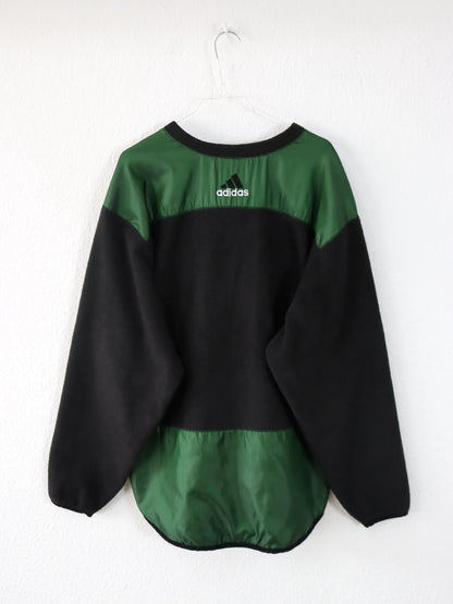 Vintage 80er 90er ADIDAS Fleecepullover Sweatshirt schwarz grün 1999 L