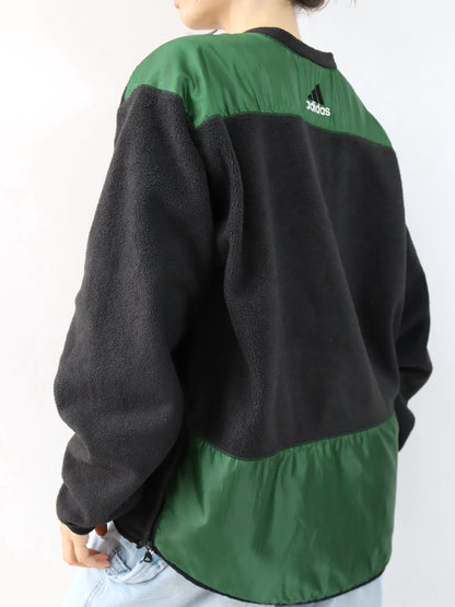 Vintage 80er 90er ADIDAS Fleecepullover Sweatshirt schwarz grün 1999 L