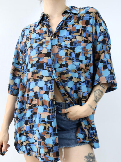 Vintage 80er 90er MYLORD Hemd kurzarm crazy pattern Viskose XL
