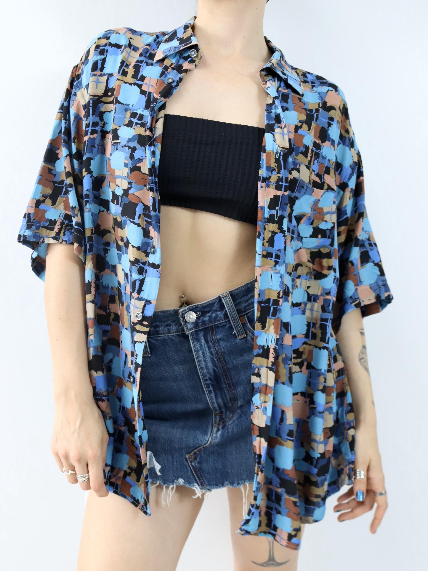 Vintage 80er 90er MYLORD Hemd kurzarm crazy pattern Viskose XL
