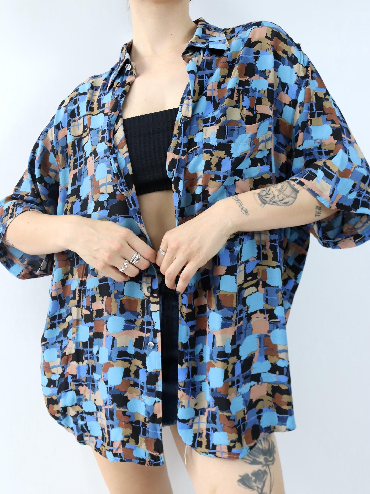Vintage 80er 90er MYLORD Hemd kurzarm crazy pattern Viskose XL