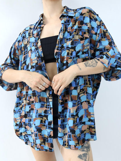 Vintage 80er 90er MYLORD Hemd kurzarm crazy pattern Viskose XL