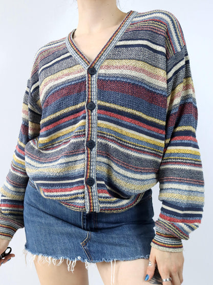 Vintage 80er 90er MONDOMAGLIO Cardigan Strickjacke gestreift M
