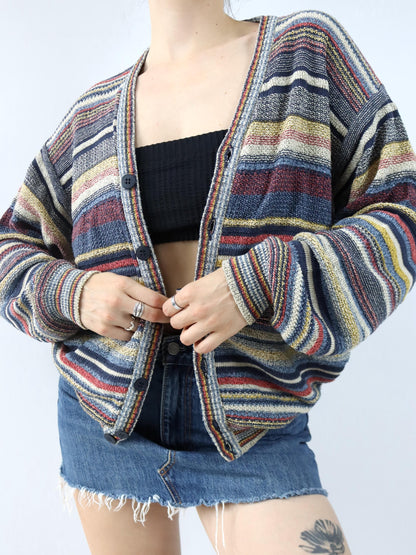 Vintage 80er 90er MONDOMAGLIO Cardigan Strickjacke gestreift M