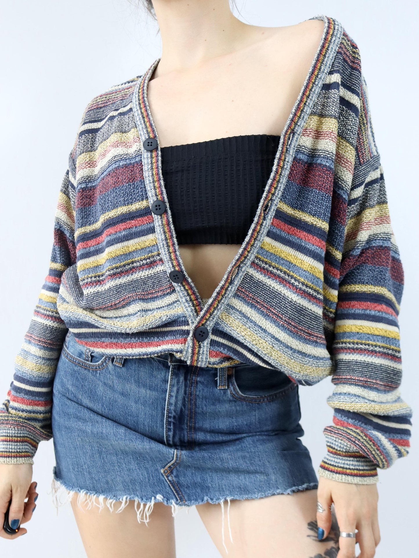 Vintage 80er 90er MONDOMAGLIO Cardigan Strickjacke gestreift M