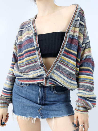 Vintage 80er 90er MONDOMAGLIO Cardigan Strickjacke gestreift M