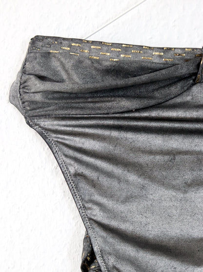 Vintage 80er 90er COST Badeanzug Body Bandeau silber gold 40