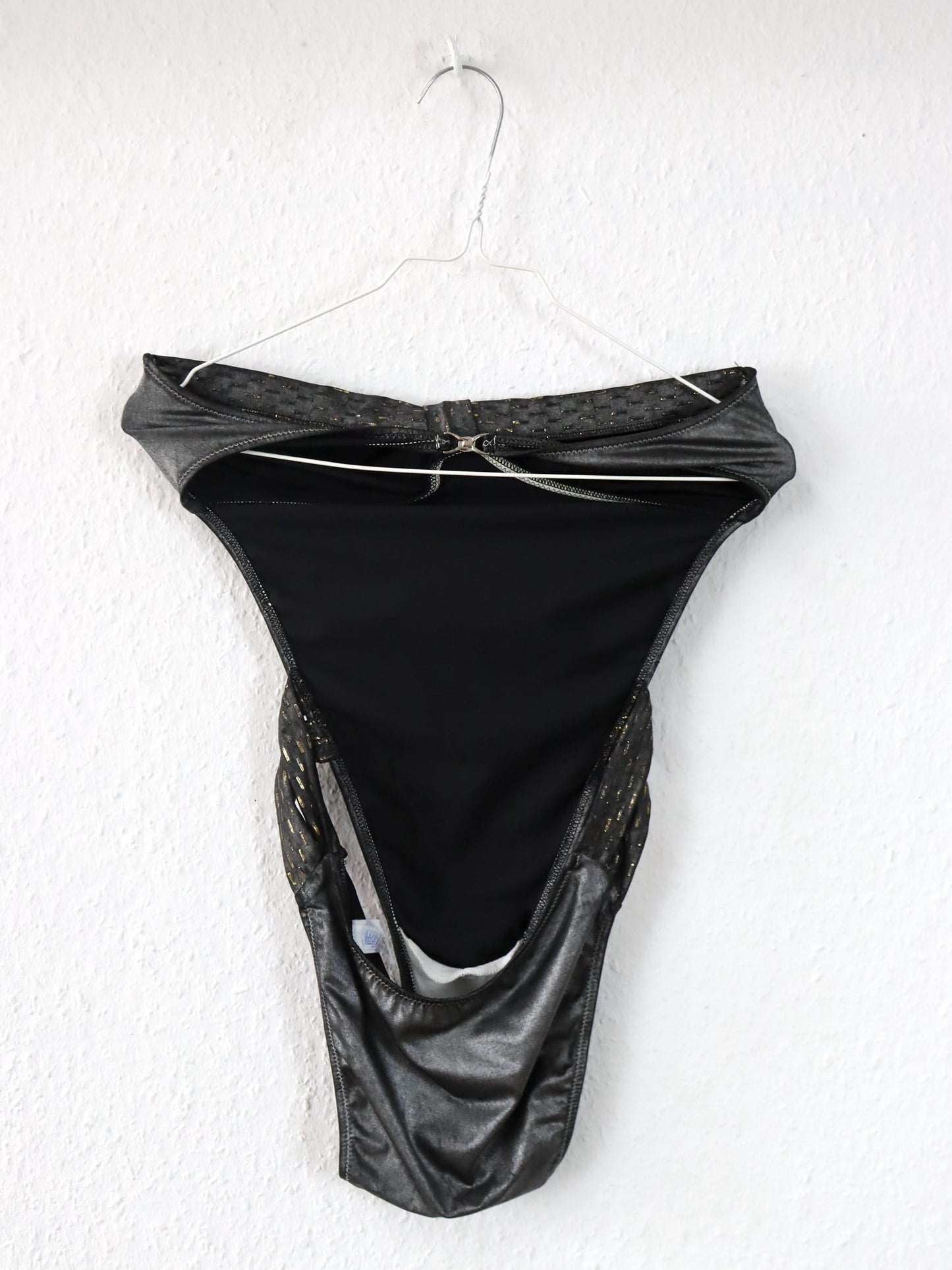 Vintage 80er 90er COST Badeanzug Body Bandeau silber gold 40