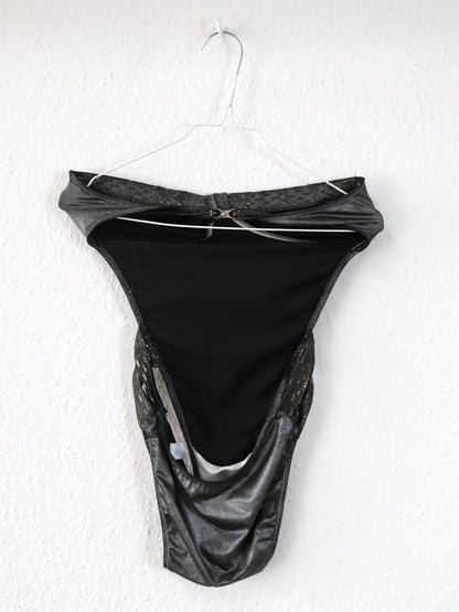 Vintage 80er 90er COST Badeanzug Body Bandeau silber gold 40