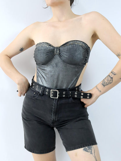 Vintage 80er 90er COST Badeanzug Body Bandeau silber gold 40