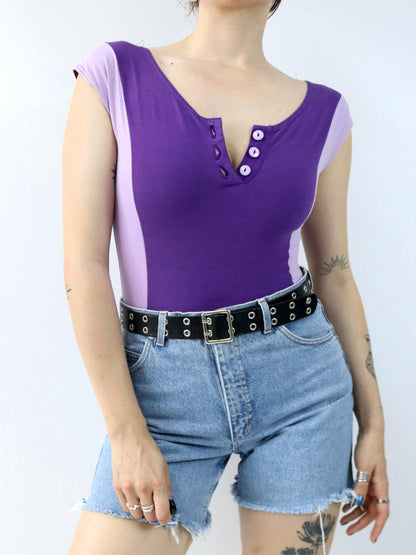 Vintage 80er 90er Body Einteiler kurzarm lila Flieder 36/38