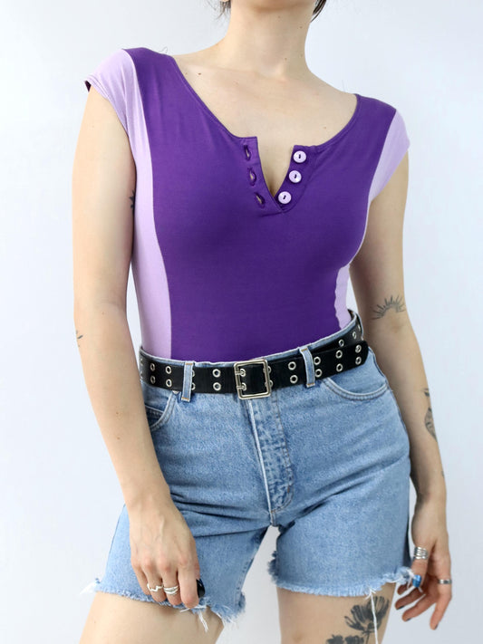 Vintage 80er 90er Body Einteiler kurzarm lila Flieder 36/38