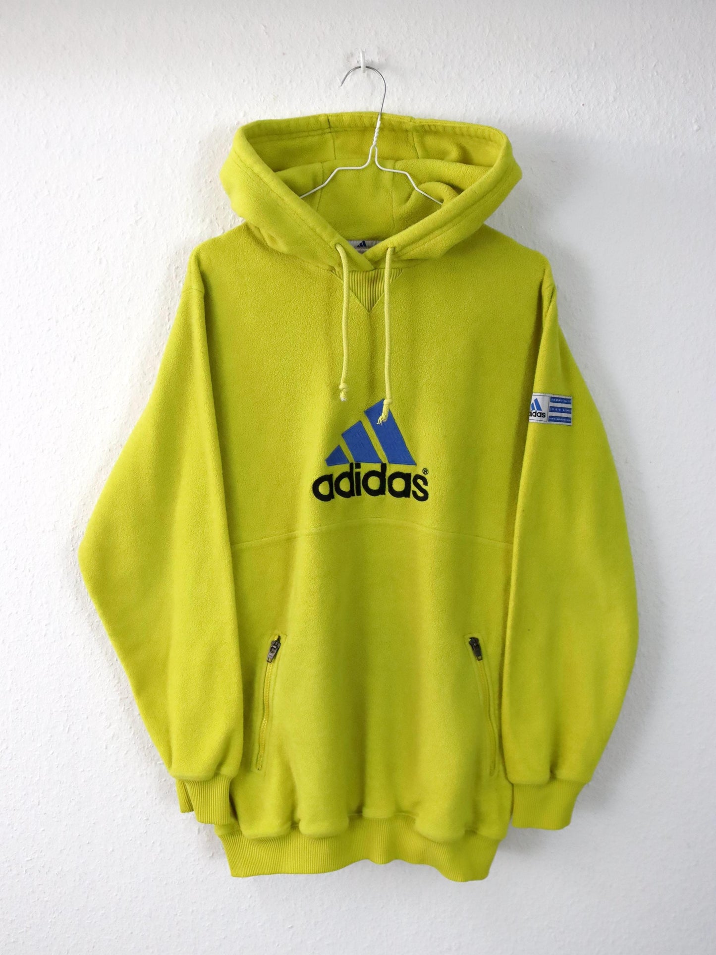 Vintage 80er 90er ADIDAS Fleecepullover Hoodie Fleece gelb Kapuze M