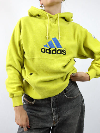 Vintage 80er 90er ADIDAS Fleecepullover Hoodie Fleece gelb Kapuze M