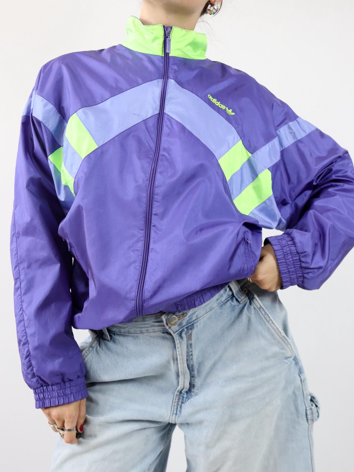 Vintage 80er 90er ADIDAS Trainingsjacke Jacke Stehkragen lila D6 M