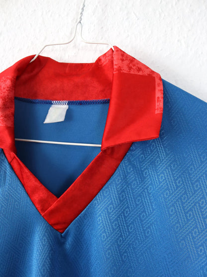 Vintage 80er 90er Trikot langarm Kragen blau rot Made in Italy XL