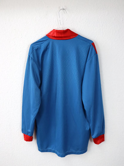 Vintage 80er 90er Trikot langarm Kragen blau rot Made in Italy XL