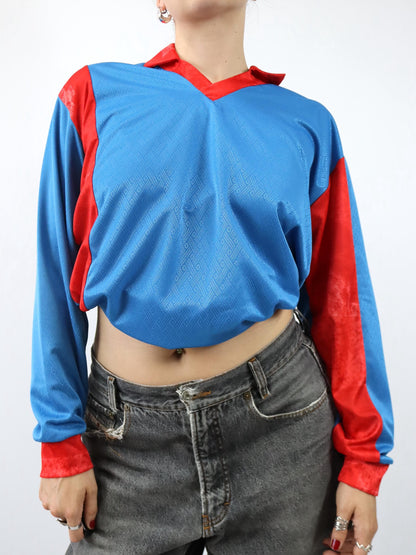 Vintage 80er 90er Trikot langarm Kragen blau rot Made in Italy XL