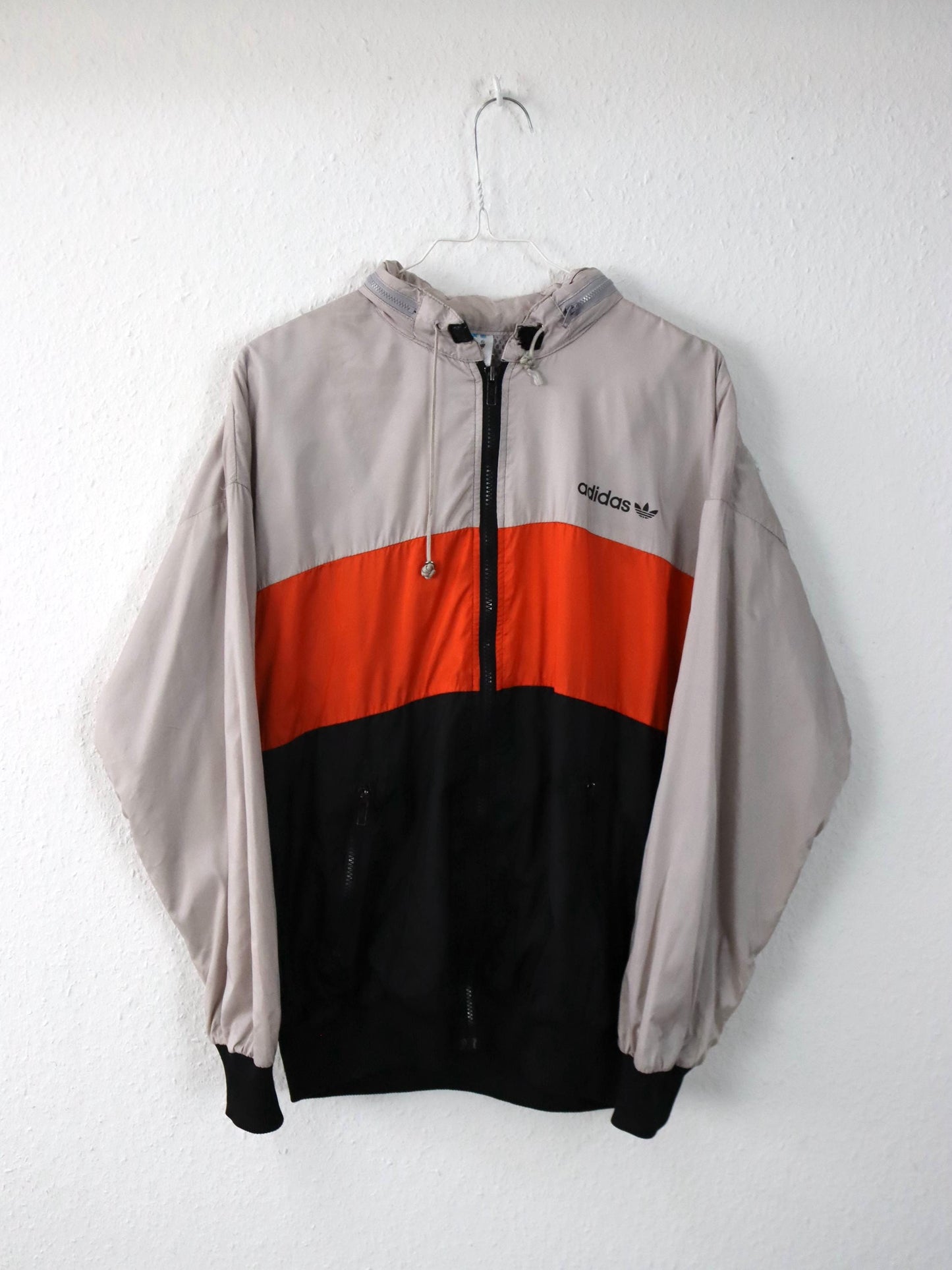 Vintage 80er 90er ADIDAS Windbreaker Jacke beige orange schwarz D5  M
