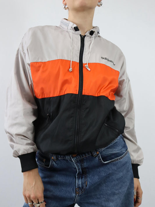 Vintage 80er 90er ADIDAS Windbreaker Jacke beige orange schwarz D5  M