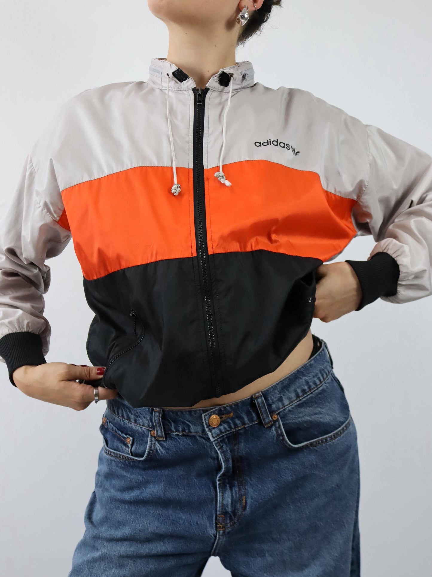 Vintage 80er 90er ADIDAS Windbreaker Jacke beige orange schwarz D5  M