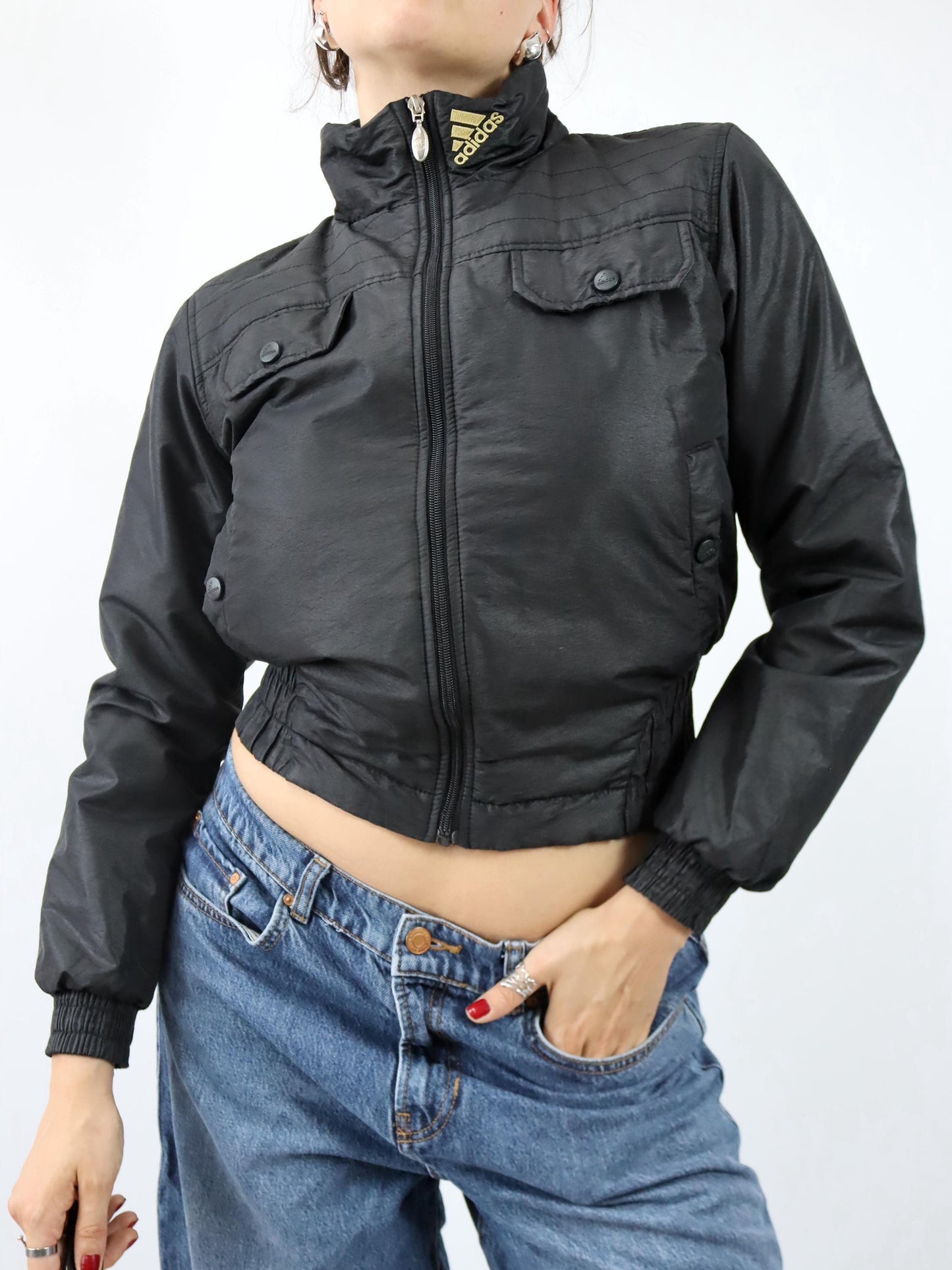Vintage 00er Y2k ADIDAS Jacke Stehkragen Bomberjacke bauchfrei 2008 S