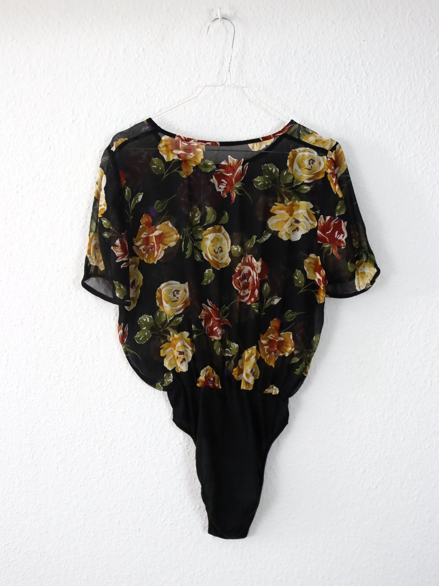 Vintage 80er 90er PERLA Body Bluse kurzarm Blumen leicht transparent Seide  40