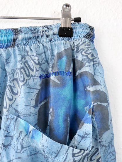 Vintage 80er 90er TAVERNITI Seidenshorts kurze Hose crazy pattern blau 40