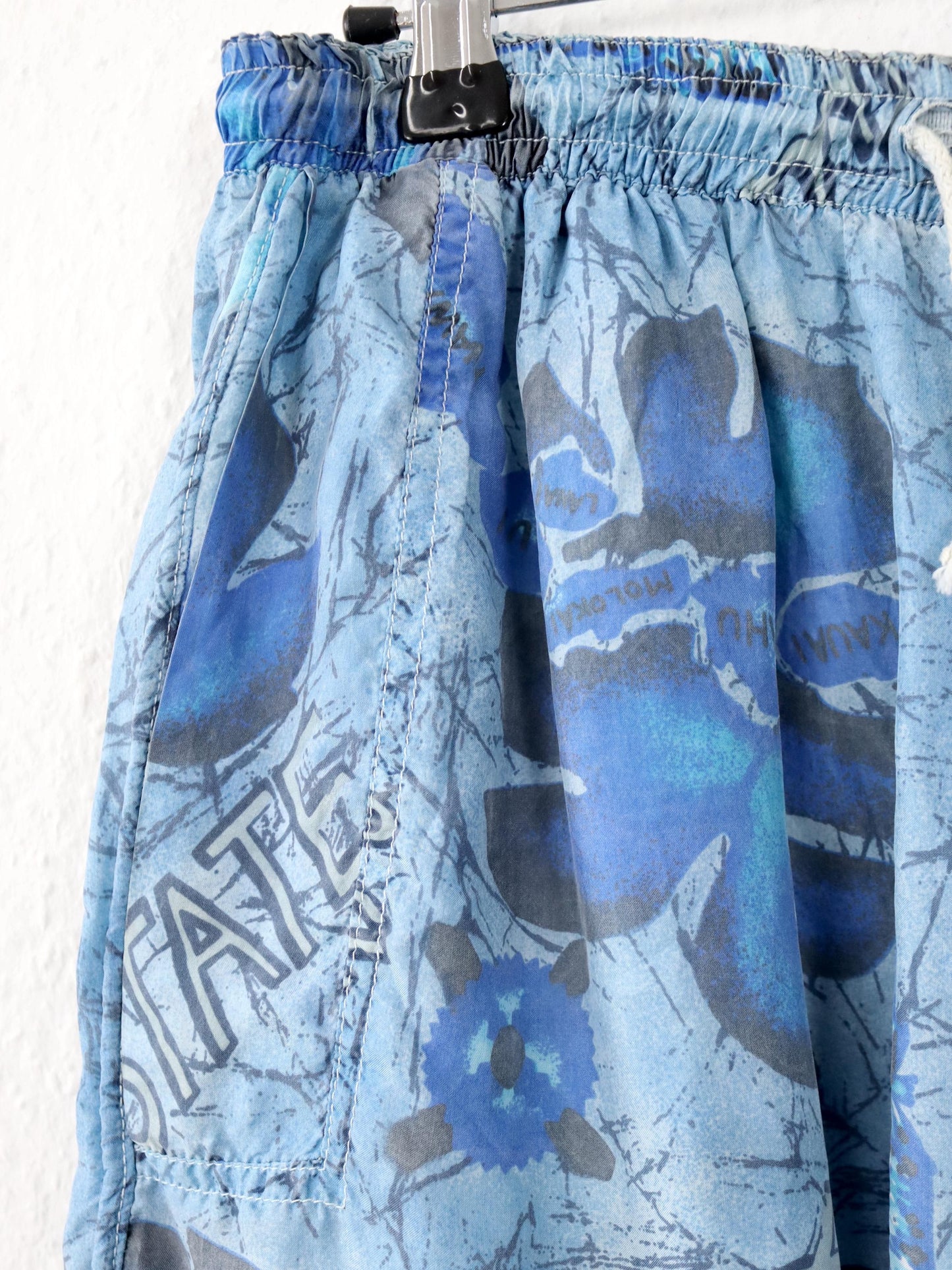 Vintage 80er 90er TAVERNITI Seidenshorts kurze Hose crazy pattern blau 40