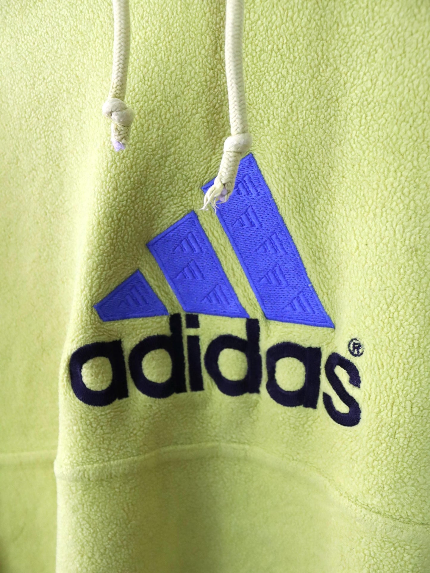 Vintage 80er 90er ADIDAS Fleecepullover Hoodie Fleece gelb Kapuze M