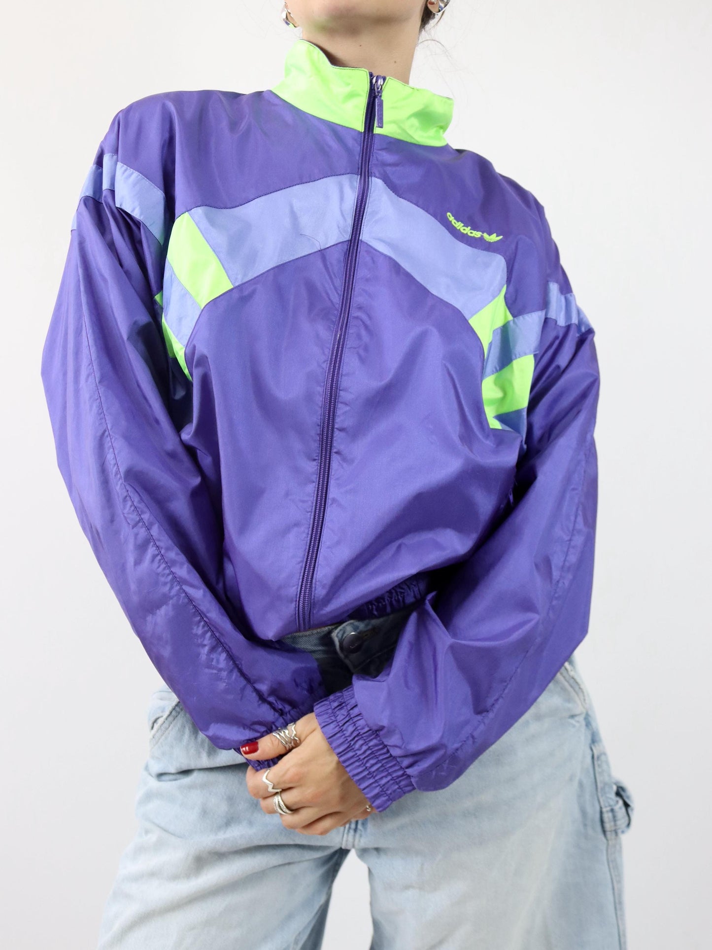 Vintage 80er 90er ADIDAS Trainingsjacke Jacke Stehkragen lila D6 M
