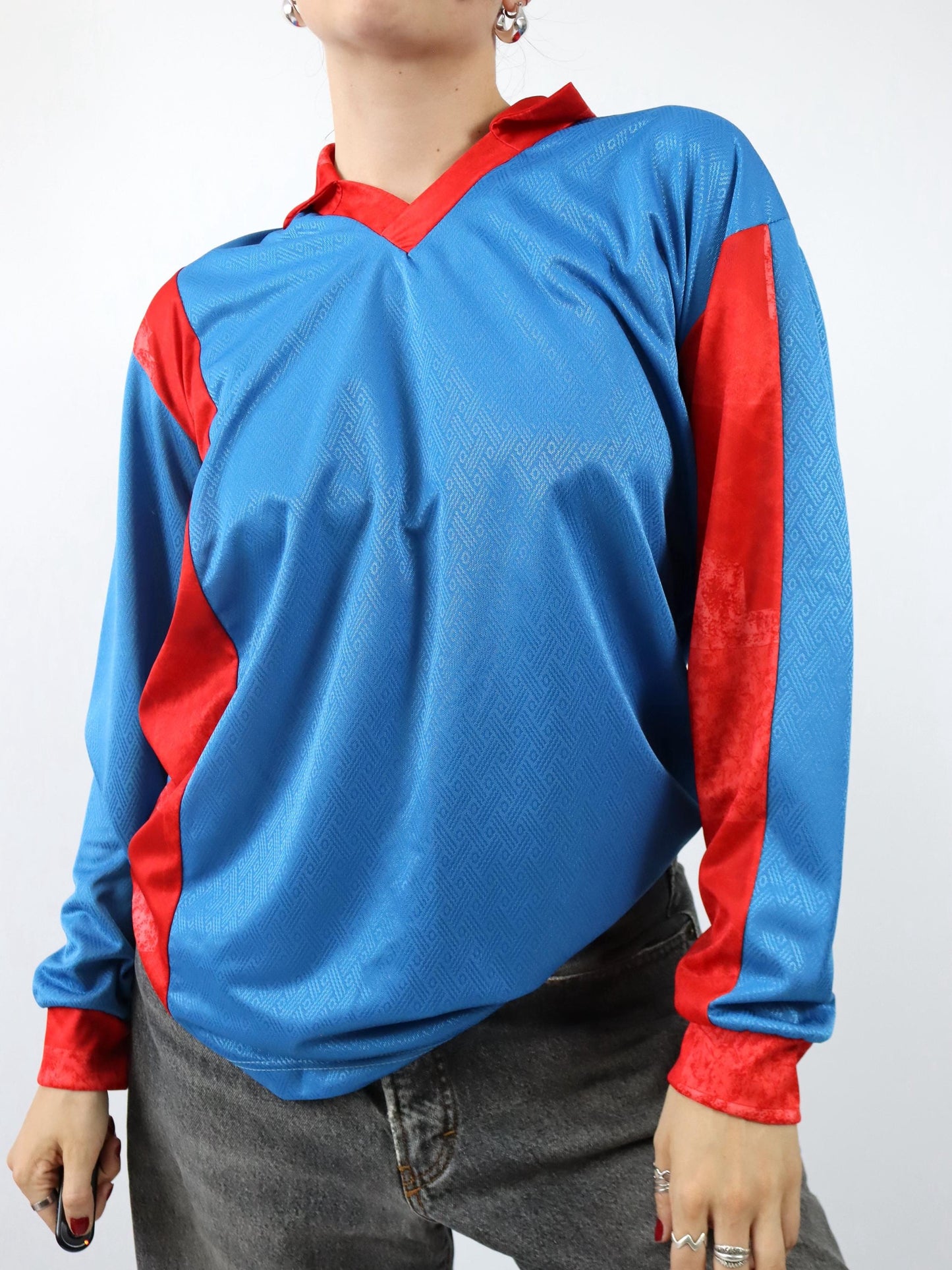 Vintage 80er 90er Trikot langarm Kragen blau rot Made in Italy XL