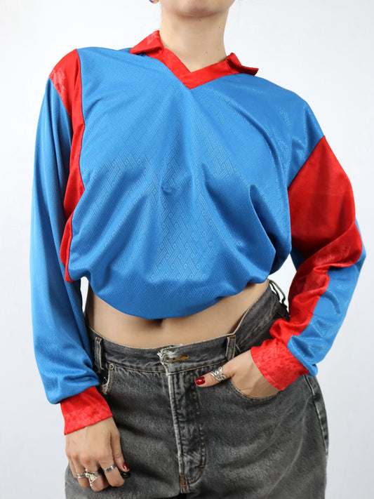Vintage 80er 90er Trikot langarm Kragen blau rot Made in Italy XL