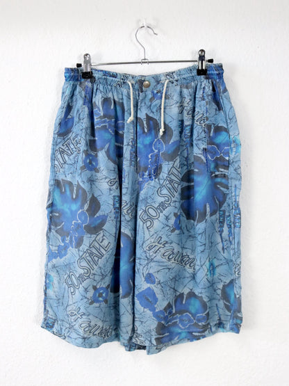 Vintage 80er 90er TAVERNITI Seidenshorts kurze Hose crazy pattern blau 40
