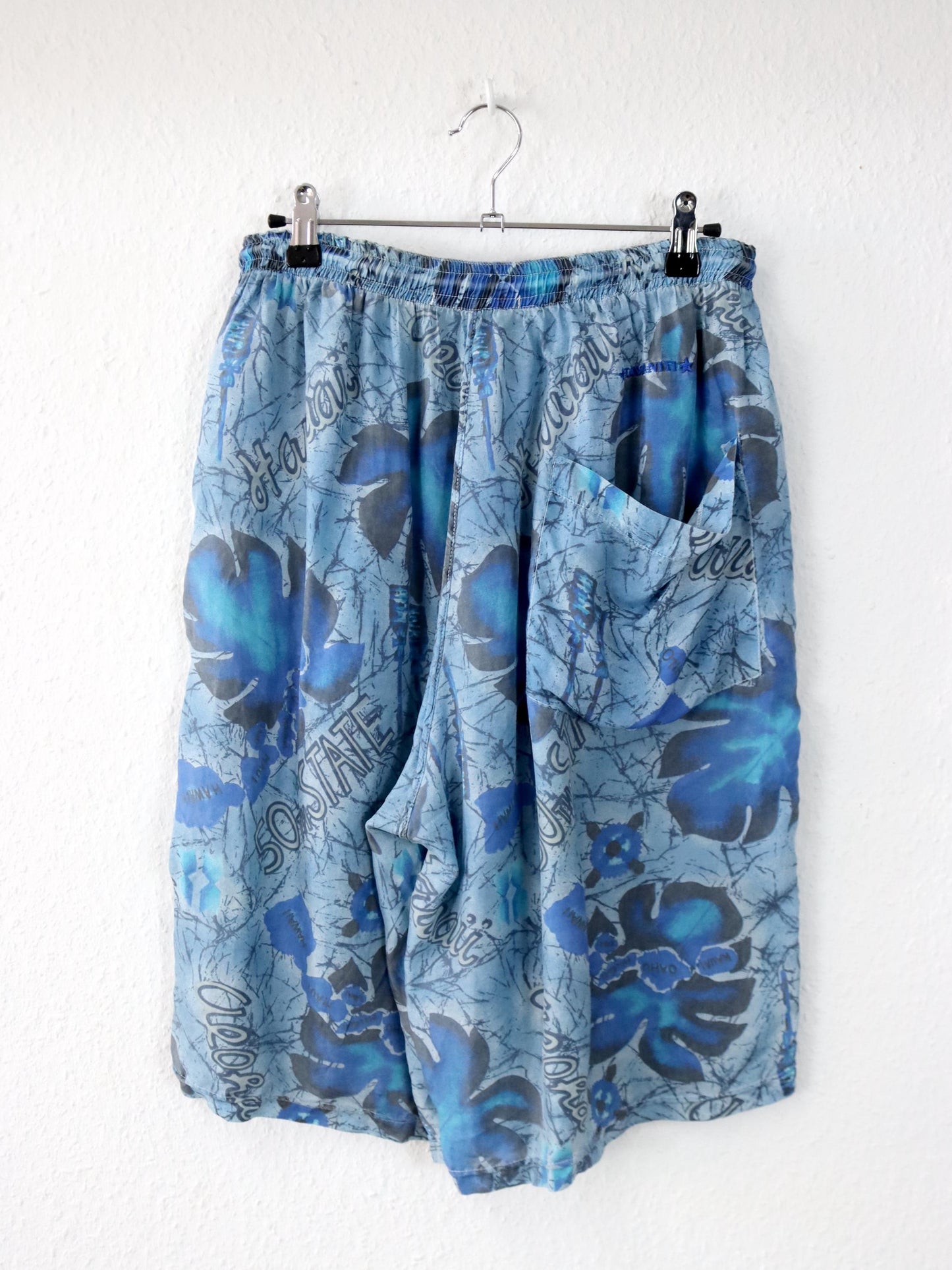 Vintage 80er 90er TAVERNITI Seidenshorts kurze Hose crazy pattern blau 40
