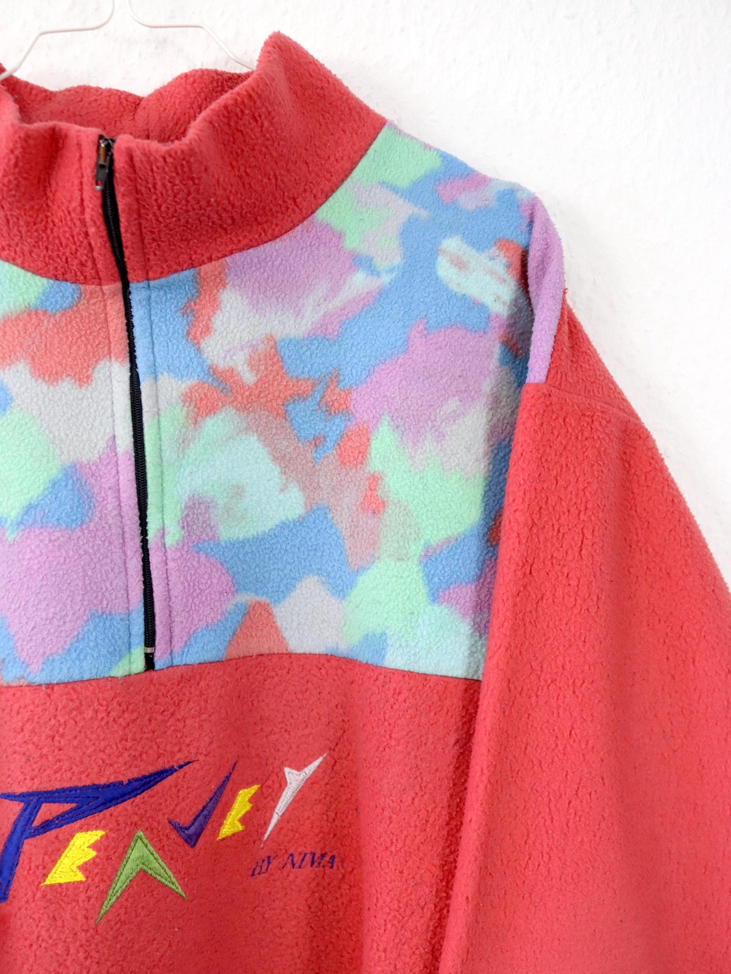 Vintage 80er 90er Fleecepullover Pullover Stehkragen bunt Aprikose M