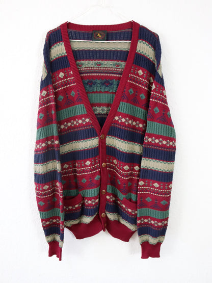 Vintage 80er 90er MARIO PIERALLI Cardigan gemustert Knopfleiste 54 XL