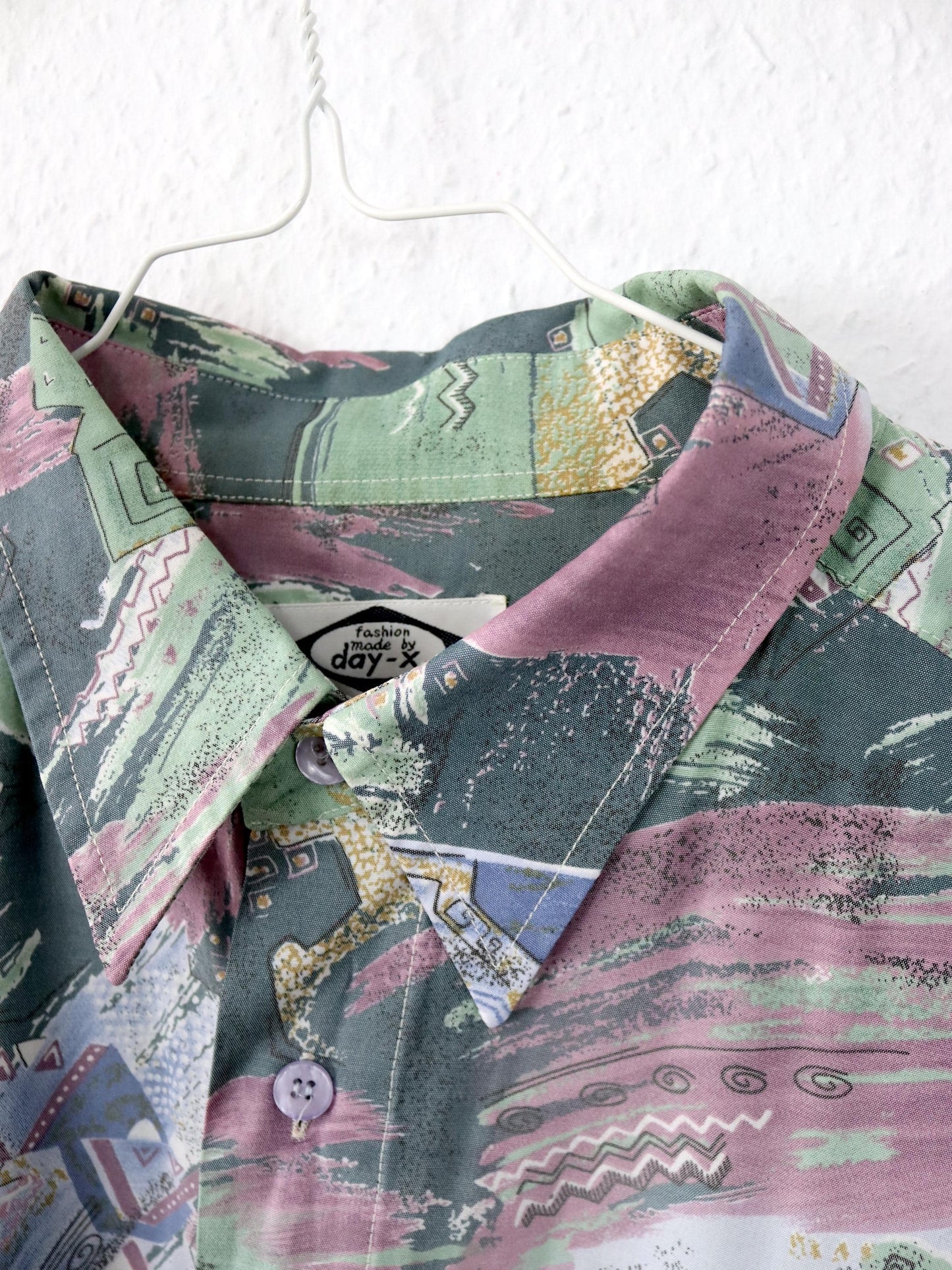 Vintage 80er 90er DAY-X Hemd kurzarm crazy pattern Crop bauchfrei Viskose L