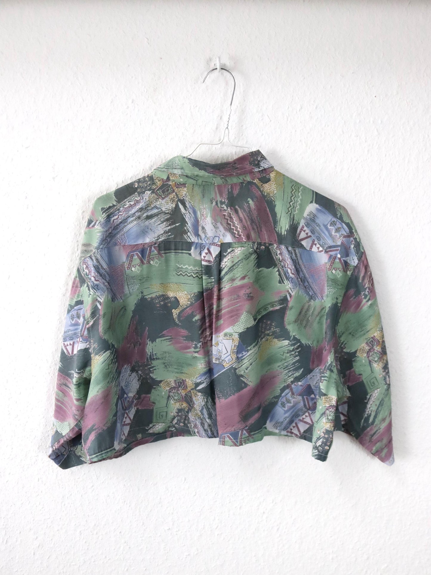Vintage 80er 90er DAY-X Hemd kurzarm crazy pattern Crop bauchfrei Viskose L