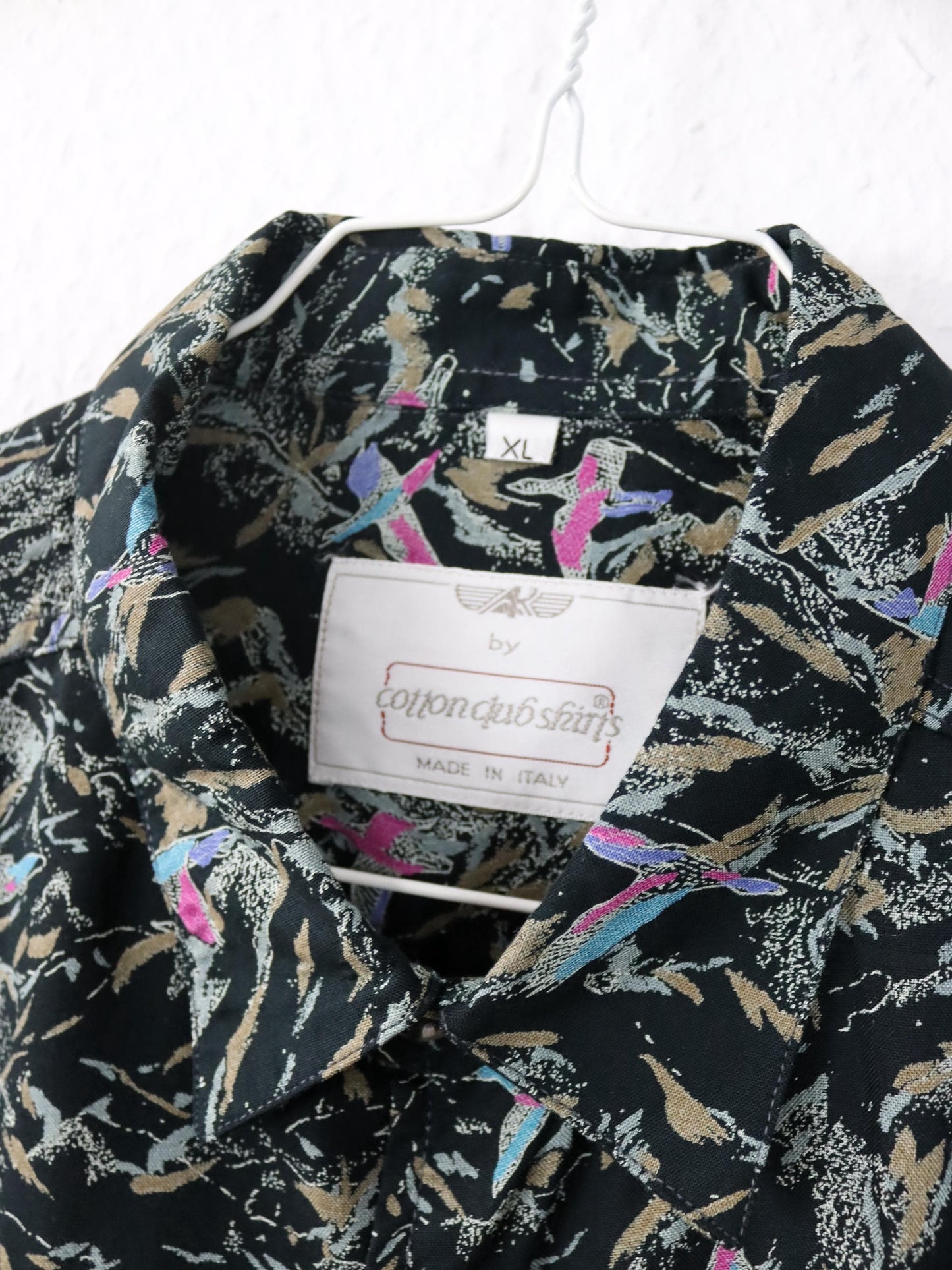 Vintage 80er 90er Hemd kurzarm crazy pattern gemustert Viskose XL