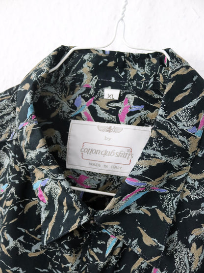 Vintage 80er 90er Hemd kurzarm crazy pattern gemustert Viskose XL
