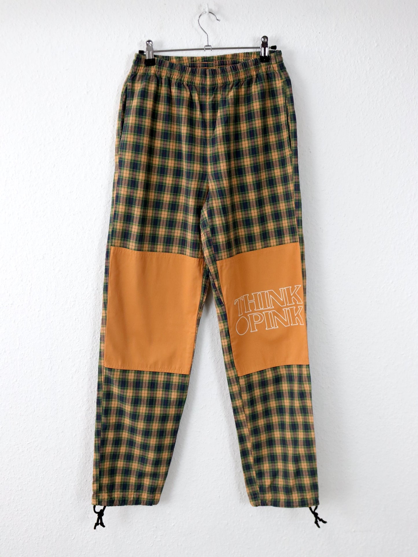 Vintage 80er 90er THINK PINK Jogginghose Hose kariert orange grün XS