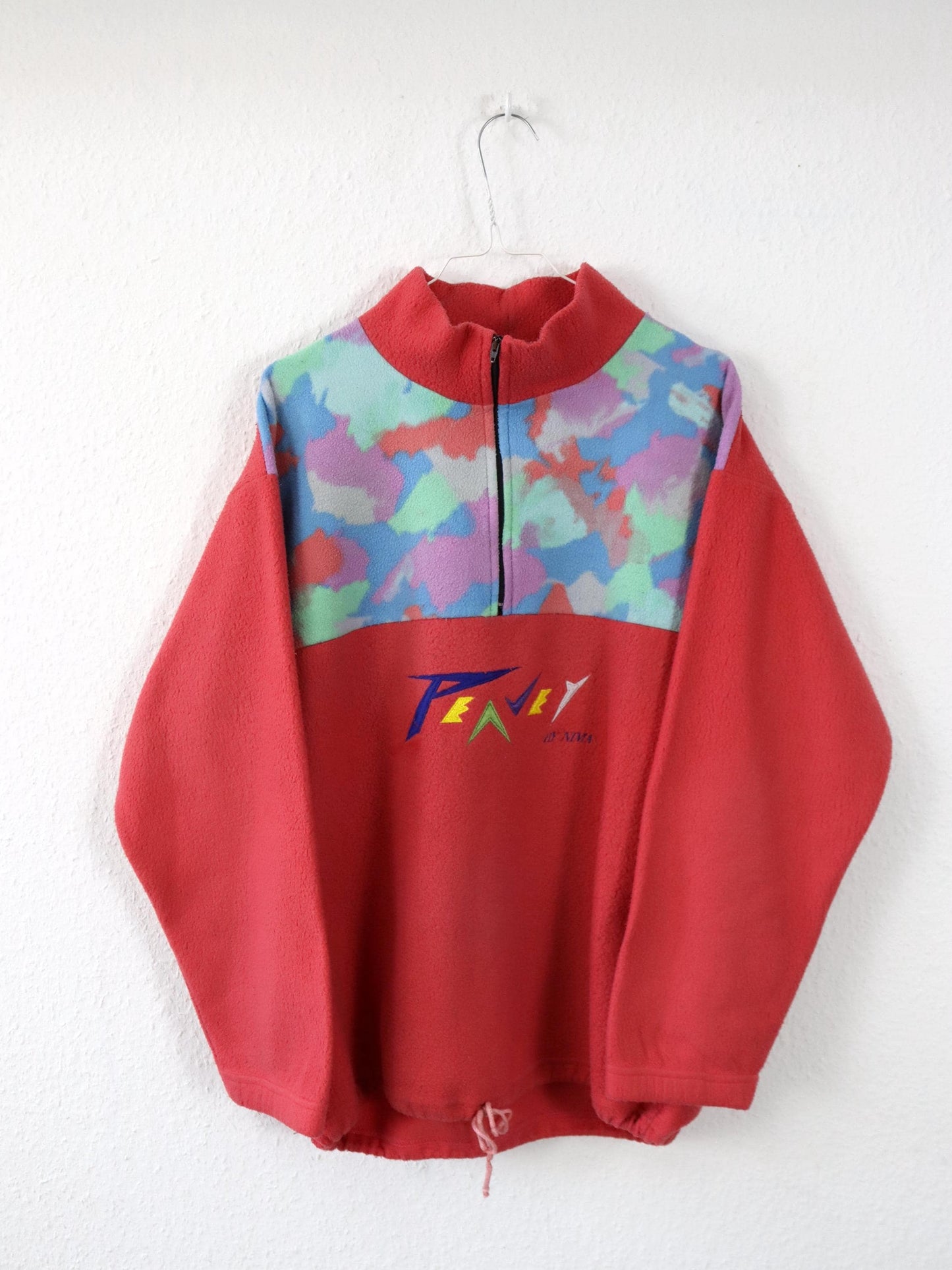 Vintage 80er 90er Fleecepullover Pullover Stehkragen bunt Aprikose M