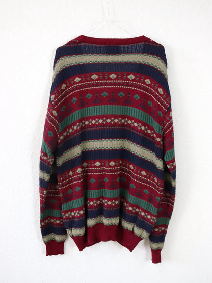Vintage 80er 90er MARIO PIERALLI Cardigan gemustert Knopfleiste 54 XL