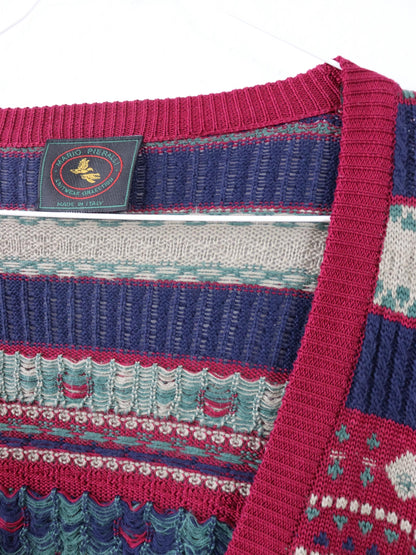 Vintage 80er 90er MARIO PIERALLI Cardigan gemustert Knopfleiste 54 XL