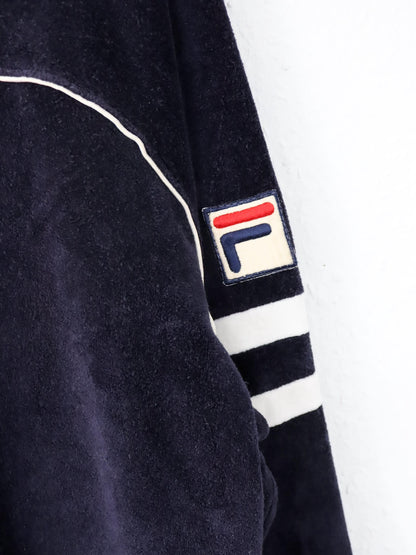 Vintage 80er 90er FILA Trainingsjacke Samt Velours Kragen dunkelblau 56 XXL